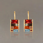 Golden Baguette Cut Garnet & Topaz & Orange & Brown Sapphire Drop Earrings For Women Belovegrace