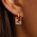 Golden Baguette Cut Garnet & Topaz & Orange & Brown Sapphire Drop Earrings For Women Belovegrace