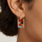 Golden Baguette Cut Garnet & Topaz & Orange & Brown Sapphire Drop Earrings For Women