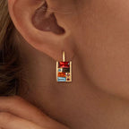 Golden Baguette Cut Garnet & Topaz & Orange & Brown Sapphire Drop Earrings For Women Belovegrace
