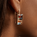 Golden Baguette Cut Garnet & Topaz & Orange & Brown Sapphire Drop Earrings For Women