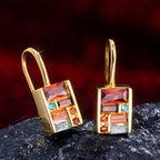 Golden Baguette Cut Garnet & Topaz & Orange & Brown Sapphire Drop Earrings For Women Belovegrace