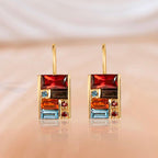 Golden Baguette Cut Garnet & Topaz & Orange & Brown Sapphire Drop Earrings For Women Belovegrace