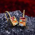 Golden Baguette Cut Garnet & Topaz & Orange & Brown Sapphire Drop Earrings For Women Belovegrace