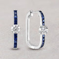 Classic Blue & White Sapphire Round & Princess Cut Hoop Earrings For Women Belovegrace