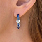 Classic Blue & White Sapphire Round & Princess Cut Hoop Earrings For Women Belovegrace
