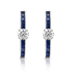 Classic Blue & White Sapphire Round & Princess Cut Hoop Earrings For Women Belovegrace