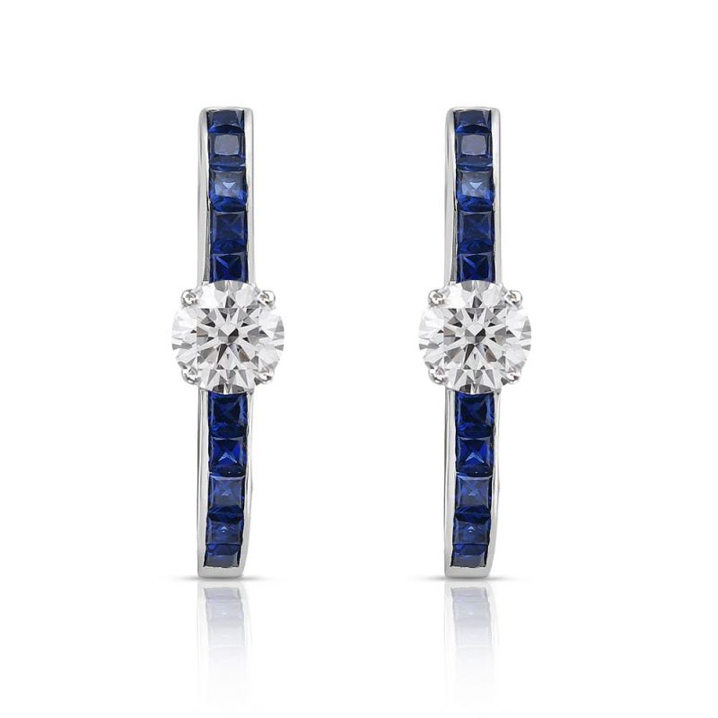 Classic Blue & White Sapphire Round & Princess Cut Hoop Earrings For Women Belovegrace