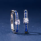 Classic Blue & White Sapphire Round & Princess Cut Hoop Earrings For Women Belovegrace