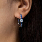 Classic Blue & White Sapphire Round & Princess Cut Hoop Earrings For Women Belovegrace
