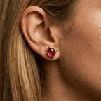 Art Deco Golden Oval Cabochon Cut Pink Sapphire Stud Earrings For Women