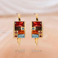 Golden Baguette Cut Garnet & Topaz & Orange & Brown Sapphire Hoop Earrings For Women Belovegrace