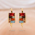 Golden Baguette Cut Garnet & Topaz & Orange & Brown Sapphire Hoop Earrings For Women Belovegrace