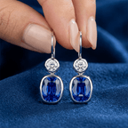 Elegant Bezel Set Cushion Cut Blue Sapphire Drop Earrings For Women
