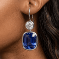 Elegant Bezel Set Cushion Cut Blue Sapphire Drop Earrings For Women