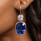 Elegant Bezel Set Cushion Cut Blue Sapphire Drop Earrings For Women