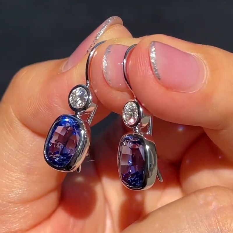 Classic Cushion Cut Blue Sapphire Drop Earrings For Women Belovegrace