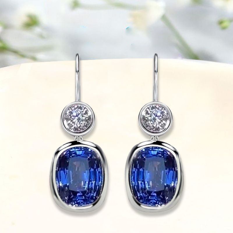 Classic Cushion Cut Blue Sapphire Drop Earrings For Women Belovegrace