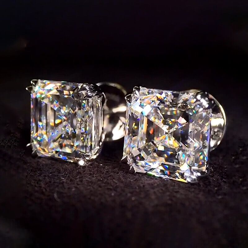 Classic Asscher Cut White Sapphire Stud Earrings For Women Belovegrace