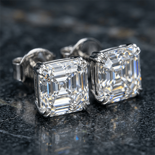 Classic Double Prong Asscher Cut White Sapphire Stud Earrings For Women