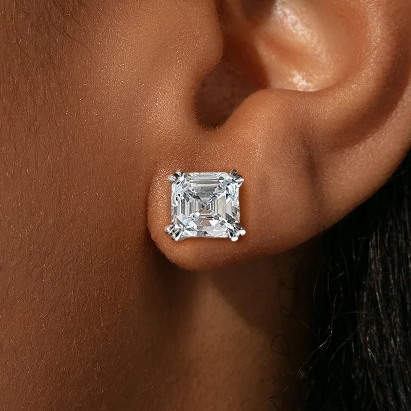 Classic Asscher Cut White Sapphire Stud Earrings For Women Belovegrace