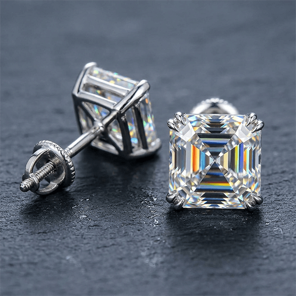 Classic Double Prong Asscher Cut White Sapphire Stud Earrings For Women