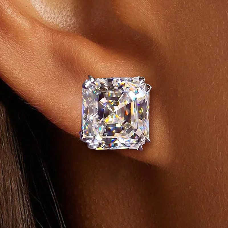Classic Asscher Cut White Sapphire Stud Earrings For Women Belovegrace
