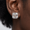 Classic Double Prong Asscher Cut White Sapphire Stud Earrings For Women