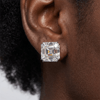 Classic Double Prong Asscher Cut White Sapphire Stud Earrings For Women