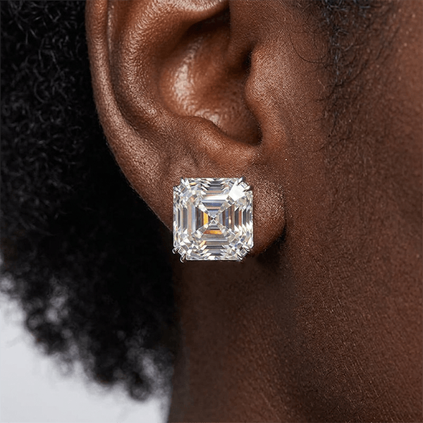 Classic Double Prong Asscher Cut White Sapphire Stud Earrings For Women