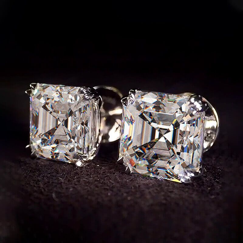 Classic Asscher Cut White Sapphire Stud Earrings For Women Belovegrace