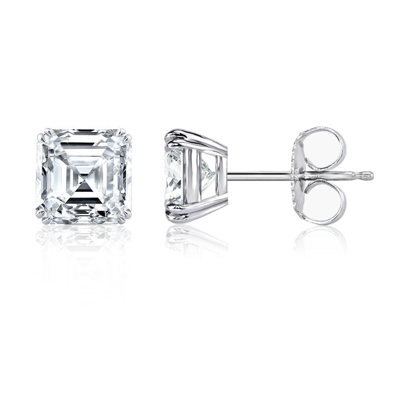 Classic Asscher Cut White Sapphire Stud Earrings For Women Belovegrace