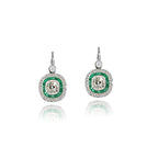 Double Halo Round Cut Emerald & White Sapphire Drop Earrings For Women Belovegrace