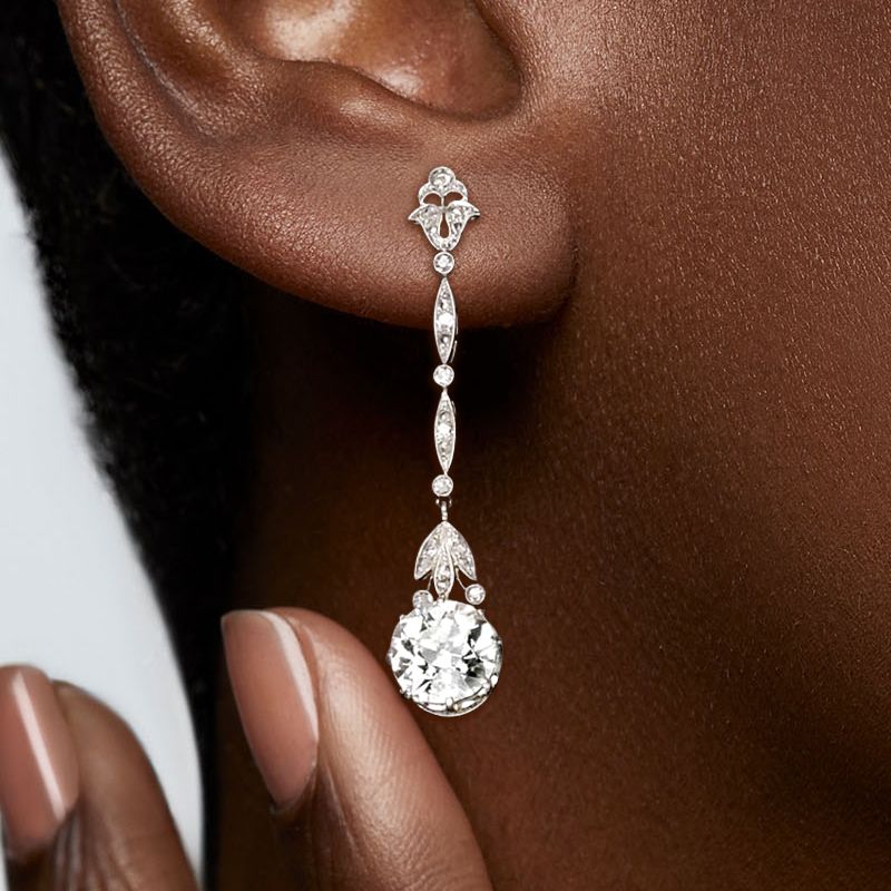Vintage White Sapphire Round Cut Drop Earrings For Women Belovegrace