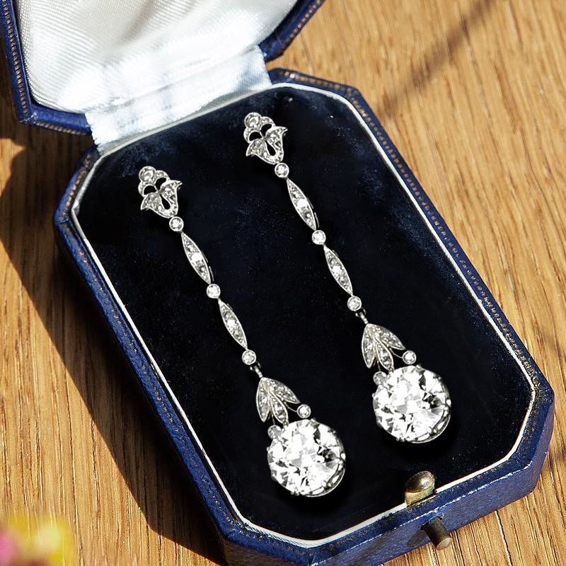 Vintage White Sapphire Round Cut Drop Earrings For Women Belovegrace