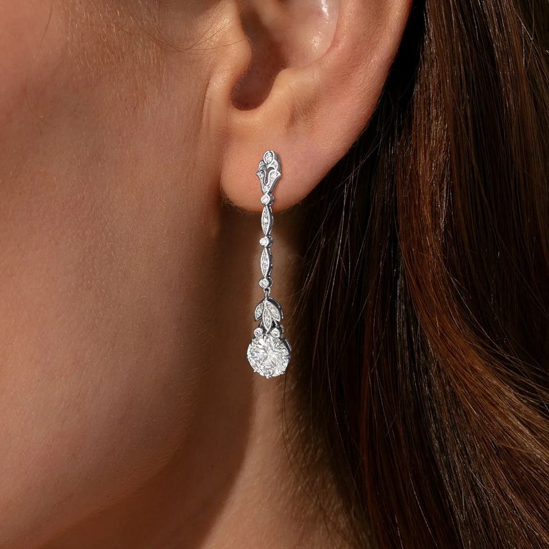 Vintage White Sapphire Round Cut Drop Earrings For Women Belovegrace
