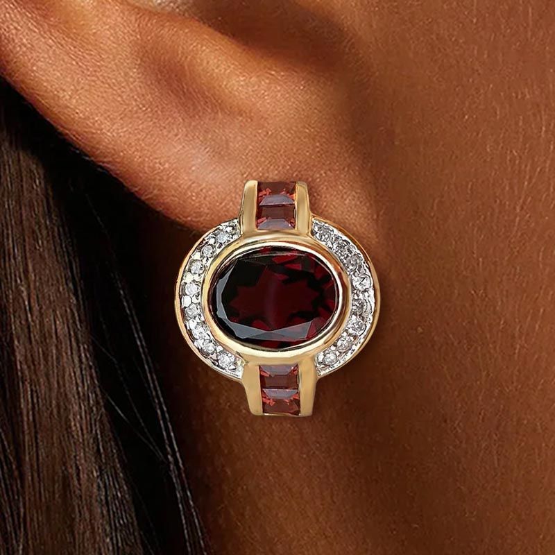 Art Deco Bezel Setting Oval Cut Garnet Sapphire Hoop Earrings For Women Belovegrace
