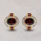 Art Deco Bezel Setting Oval Cut Garnet Sapphire Hoop Earrings For Women Belovegrace