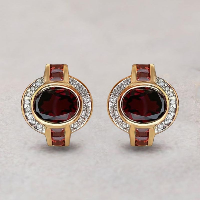 Art Deco Bezel Setting Oval Cut Garnet Sapphire Hoop Earrings For Women Belovegrace