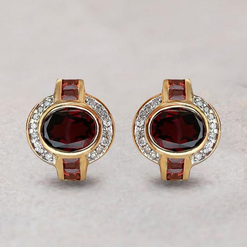 Art Deco Bezel Setting Oval Cut Garnet Sapphire Hoop Earrings For Women Belovegrace
