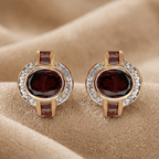 Art Deco Halo Oval Cut Garnet Sapphire Stud Earrings For Women