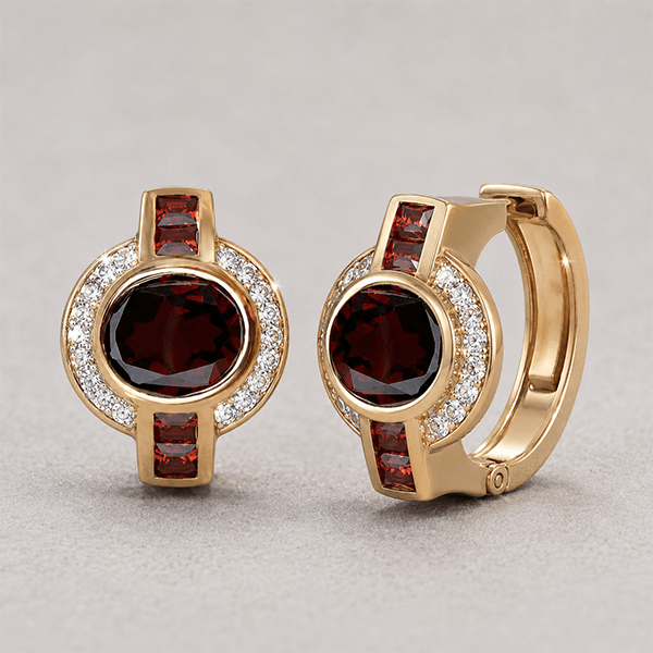 Art Deco Halo Oval Cut Garnet Sapphire Stud Earrings For Women