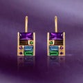 Golden Baguette Cut Purple & Emerald & Blue Sapphire Drop Earrings For Women Belovegrace