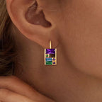 Golden Baguette Cut Purple & Emerald & Blue Sapphire Drop Earrings For Women Belovegrace