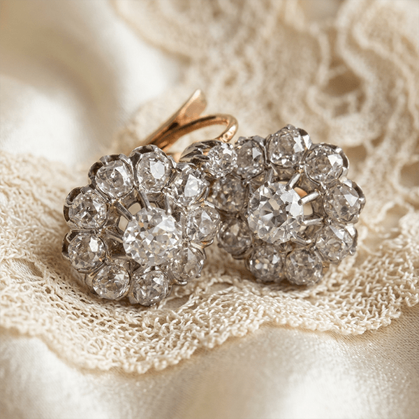 Antique Two Tone Round Cut White Sapphire Drop Earrings For Women
