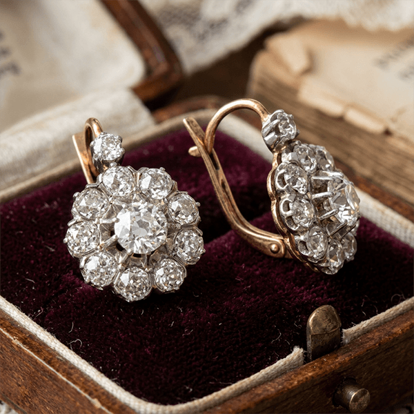 Antique Two Tone Round Cut White Sapphire Drop Earrings For Women