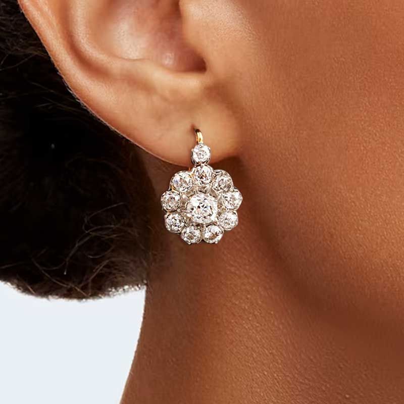 Antique Two Tone Round Cut White Sapphire Drop Earrings For Women Belovegrace
