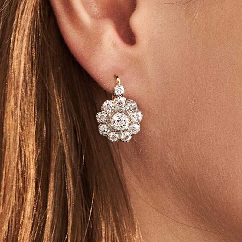 Antique Two Tone Round Cut White Sapphire Drop Earrings For Women Belovegrace