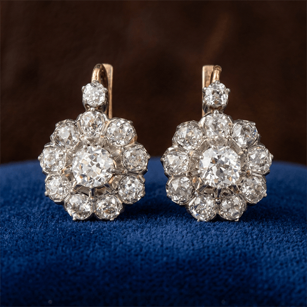 Antique Two Tone Round Cut White Sapphire Drop Earrings For Women