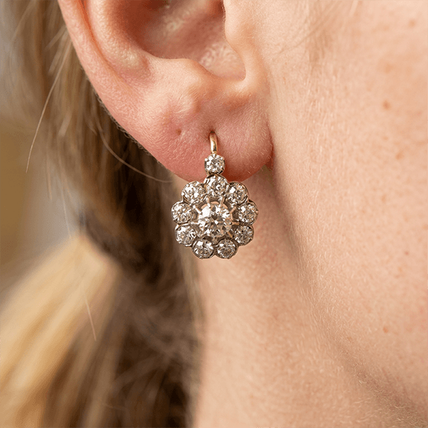 Antique Two Tone Round Cut White Sapphire Drop Earrings For Women